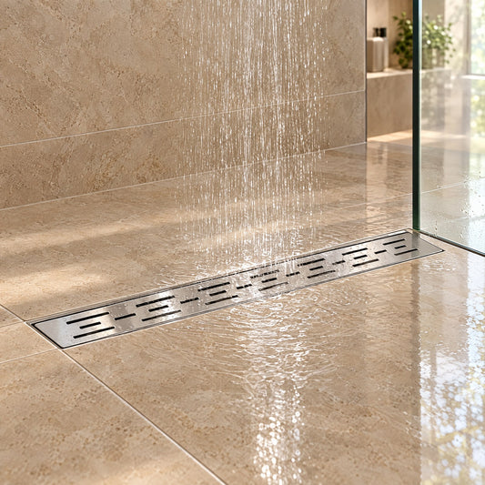 Caniveau de Douche Italienne en Inox Modèle Linéaire Plat 40-120cm – mise en situation