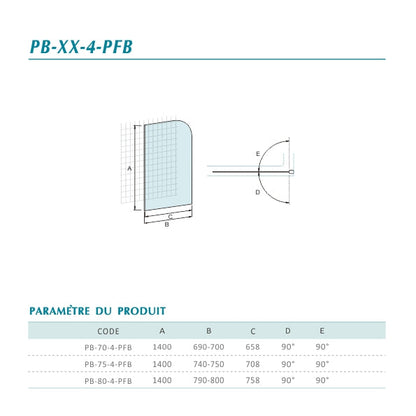 Pare-baignoire anticalcaire des deux faces en verre trempé 5 mm clair