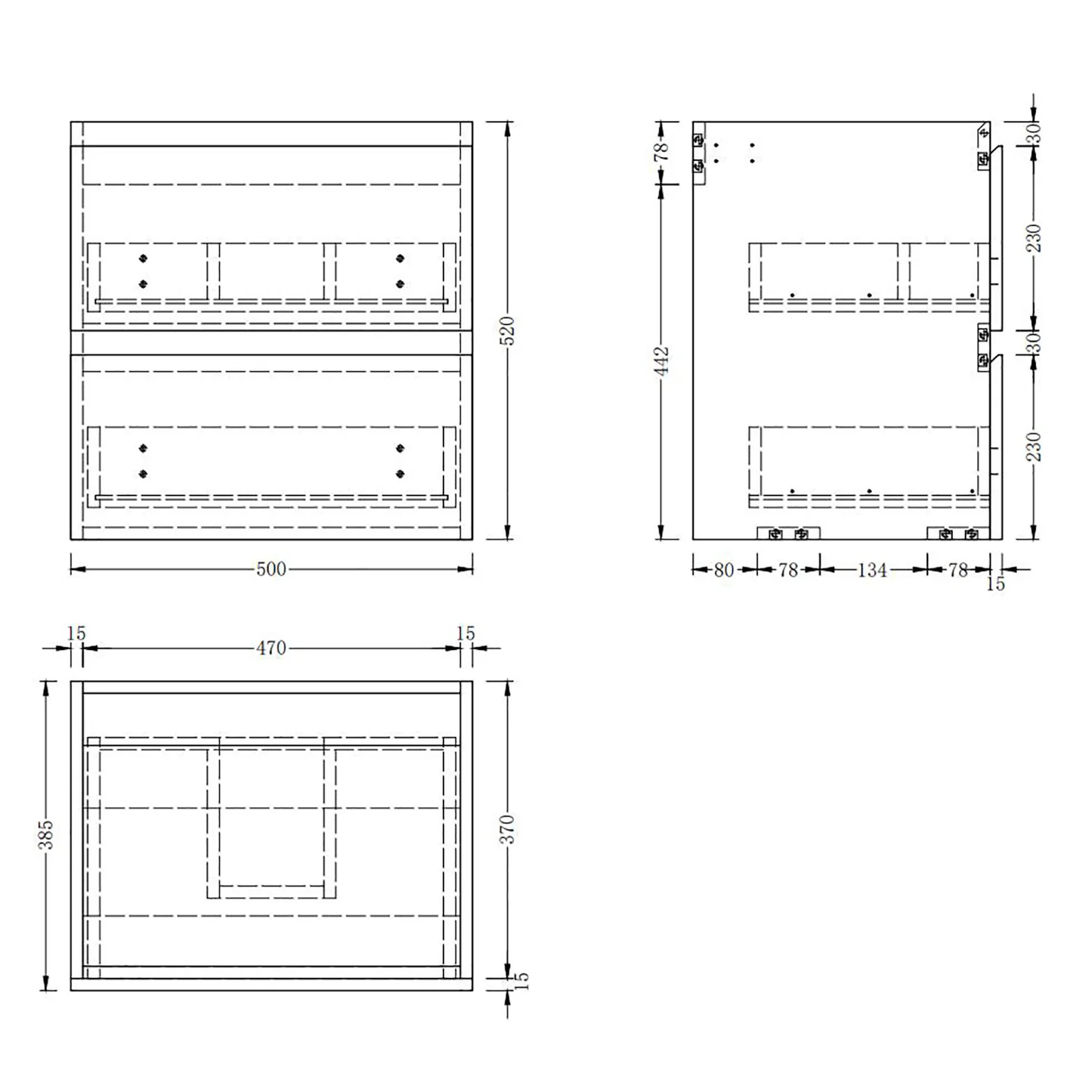 Meuble de salle de bain, Meuble sous vasque suspendu avec tiroirs de rangement 50cm, Blanc anthracite ou Bois Clair