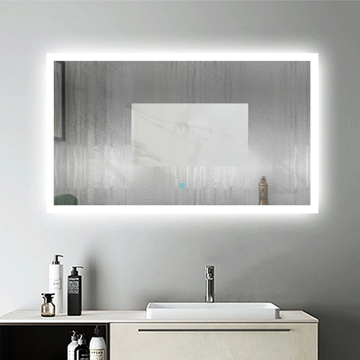 Miroir LED avec bouton tactile pour activer le ruban LED et la zone antibuée