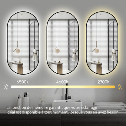 Miroir salle de bain rectangle arrondi avec éclairage d'ambiance - Lumière LED Réglable