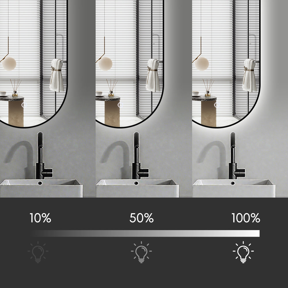 Miroir salle de bain rectangle arrondi avec éclairage d'ambiance - Lumière LED Réglable