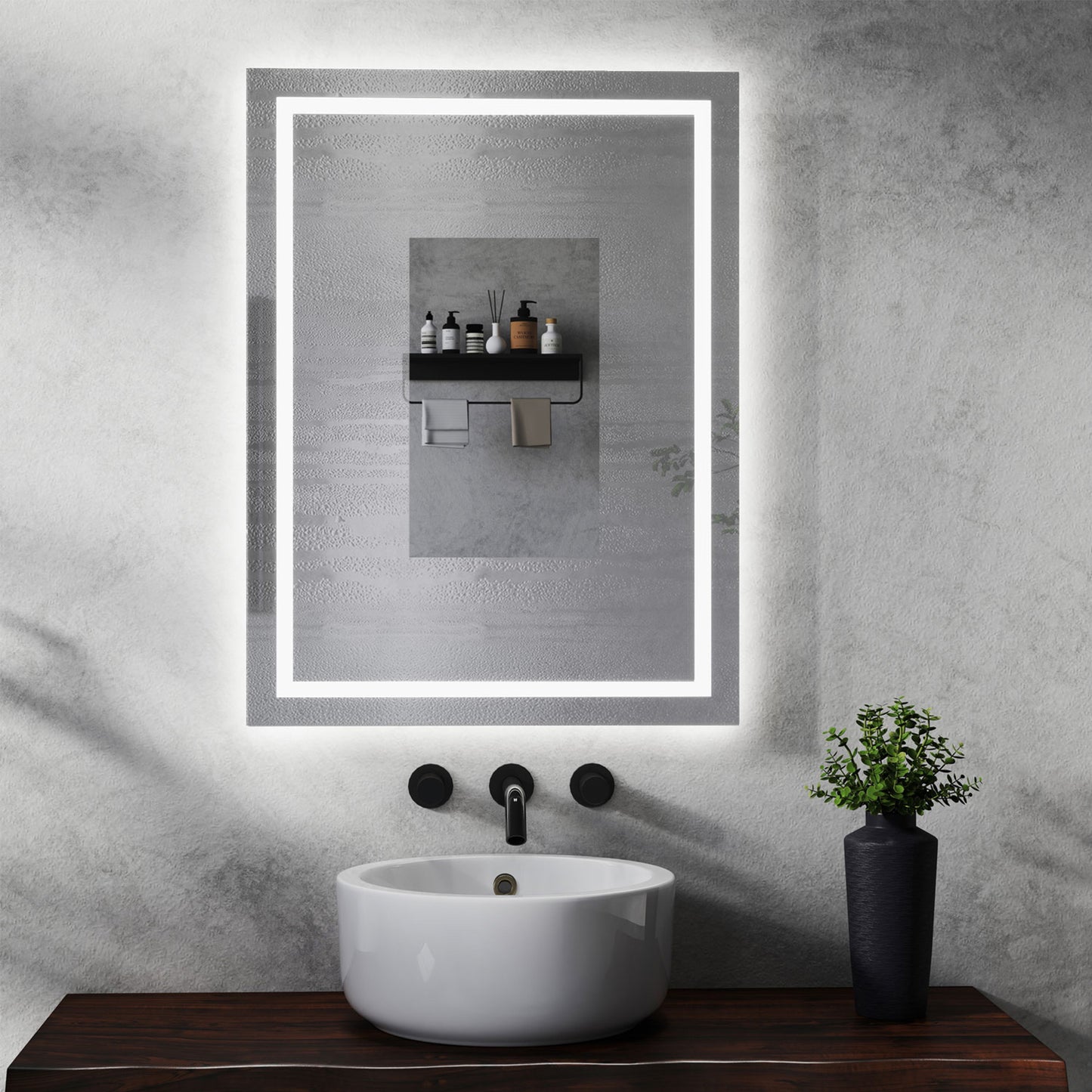 Miroir salle de bain avec éclairage LED et zone antibuée - pose verticale ou horizontale