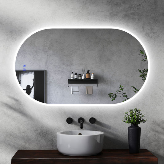 Miroir ovale avec éclairage LED à luminosité dimmable lumière 2800K-6000K pose réversible