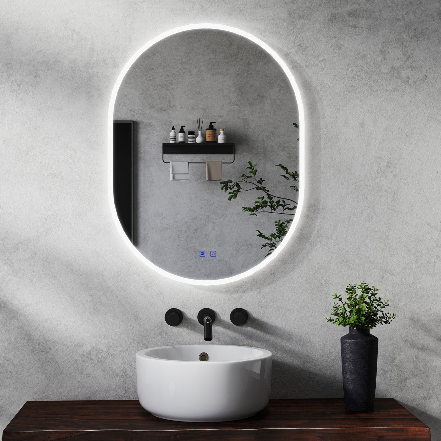 Miroir ovale avec éclairage LED à luminosité dimmable lumière 2800K-6000K pose réversible