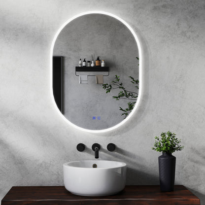 Miroir ovale avec éclairage LED à luminosité dimmable lumière 2800K-6000K pose réversible