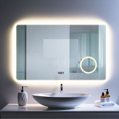 Miroir LED Horloge digitale intégrée pour Salle de bain - 3 températures de couleur