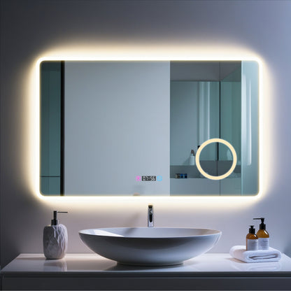 Miroir LED Horloge digitale intégrée pour Salle de bain - 3 températures de couleur