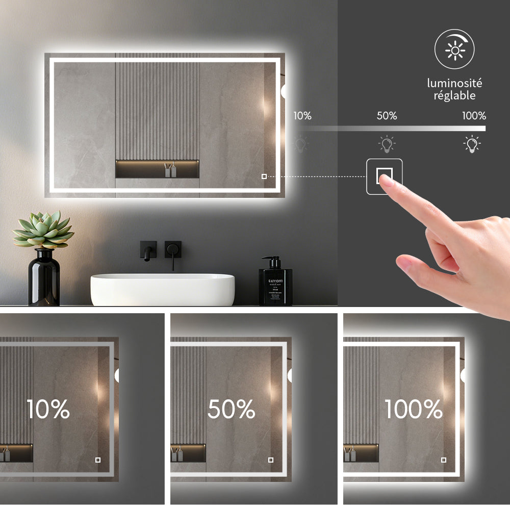 Miroir avec éclairage LED pour salle de bain anti-buée interrupteur tactile