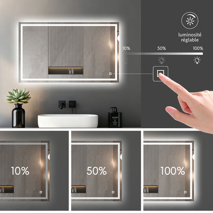 Miroir avec éclairage LED pour salle de bain anti-buée interrupteur tactile