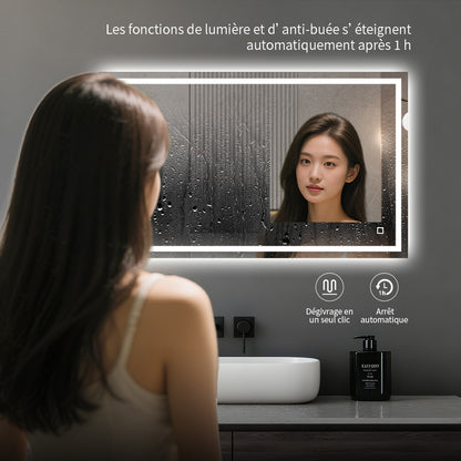 Miroir avec éclairage LED pour salle de bain anti-buée interrupteur tactile