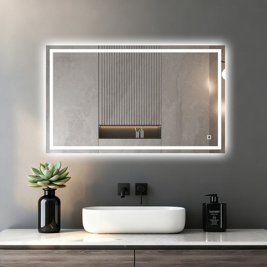 Miroir avec éclairage LED pour maquillage - Lumière du jour 6000K - Horizontal ou vertical