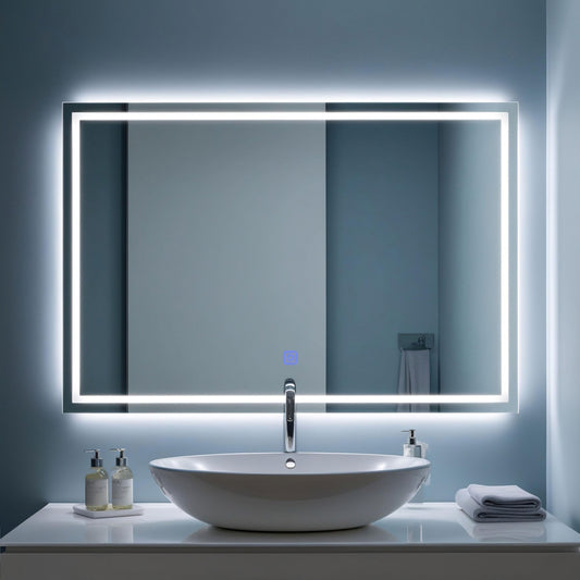 Miroir avec éclairage LED pour salle de bain 100x80 cm -anti-buée interrupteur tactile