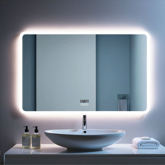 Miroir Éclairage LED avec Horloge et Hauts parleurs Bluetooth intégrés