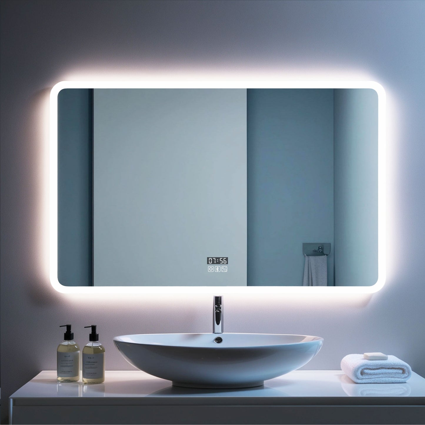 Miroir LED avec hauts parleurs Bluetooth intégrés pour salle de bain luminosité réglable