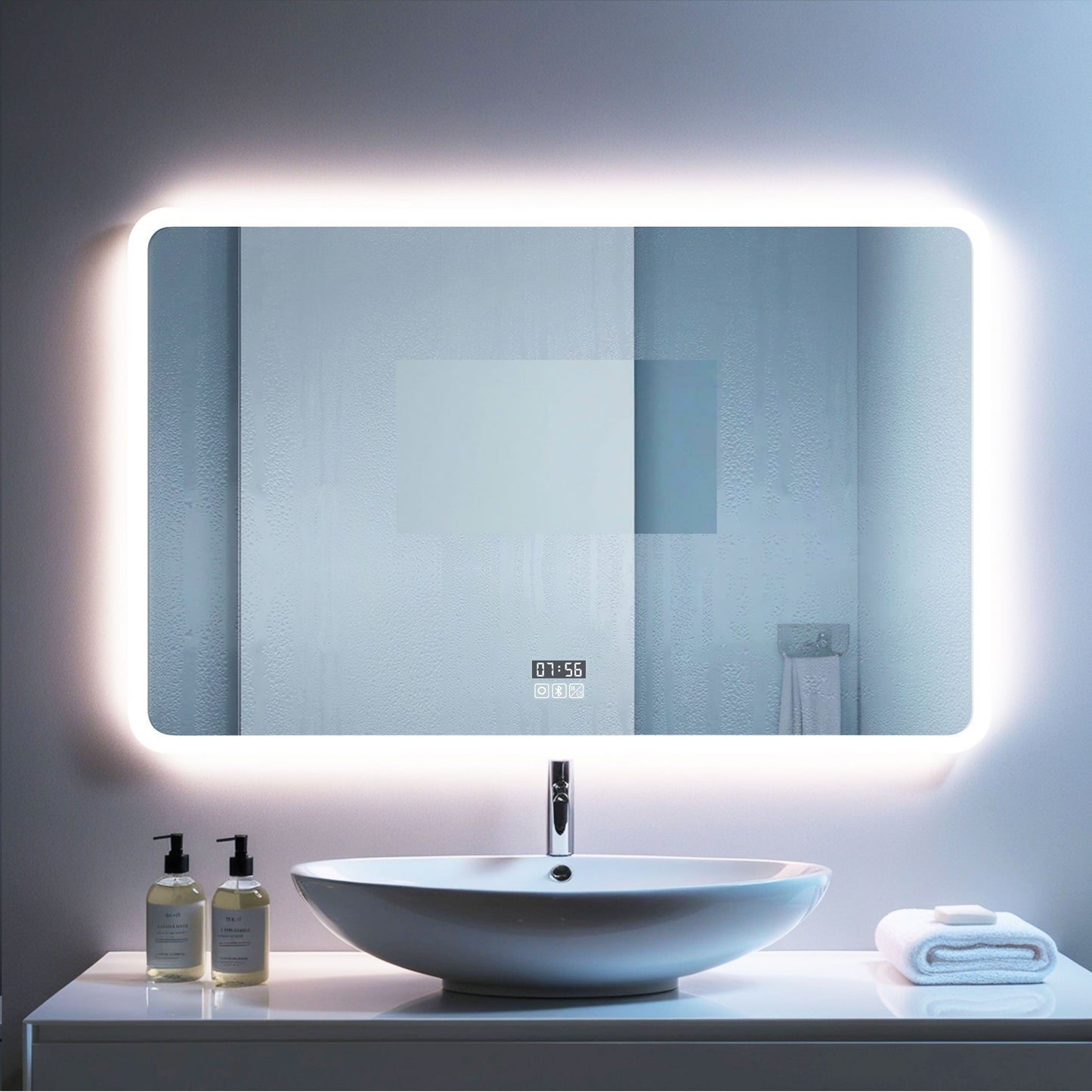 Miroir LED avec hauts parleurs Bluetooth intégrés pour salle de bain luminosité réglable