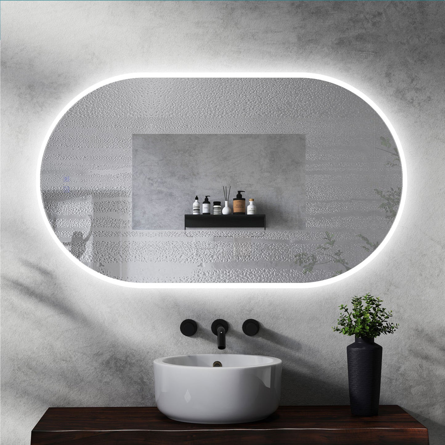 Miroir ovale avec éclairage LED à luminosité dimmable lumière 2800K-6000K pose réversible