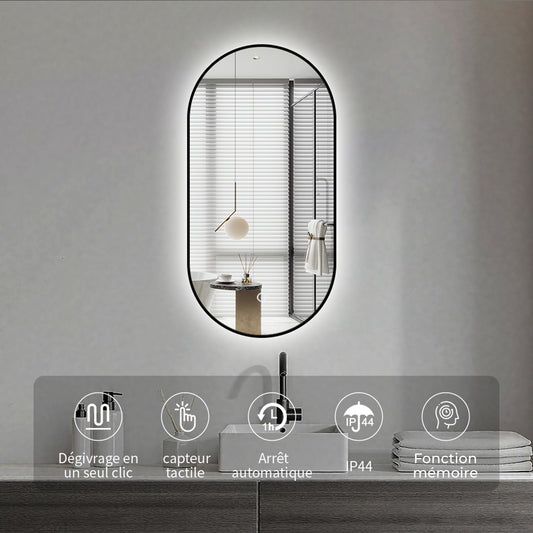 Miroir salle de bain rectangle arrondi avec éclairage d'ambiance - Lumière LED Réglable - vue 2