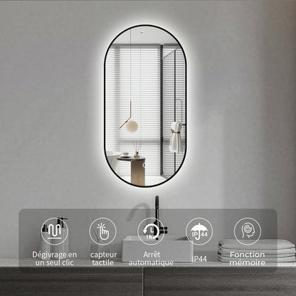 Miroir salle de bain rectangle arrondi avec éclairage d'ambiance - Lumière LED Réglable