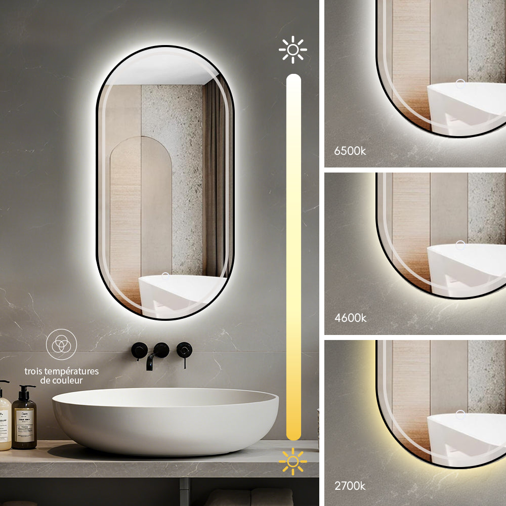 Miroir Salle de bain rectangle arrondi avec lumière réglable 2700K-6000K