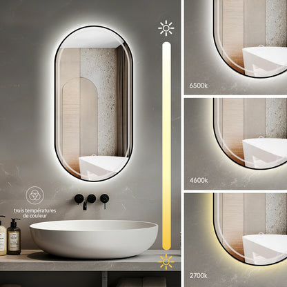 Miroir Salle de bain rectangle arrondi avec lumière réglable 2700K-6000K