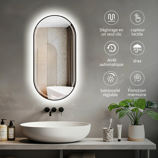 Miroir Salle de bain rectangle arrondi avec lumière réglable 2700K-6000K - vue 2