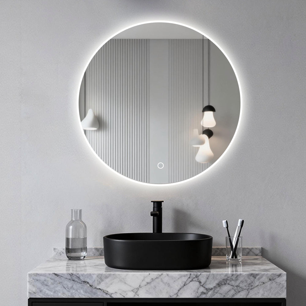 Miroir circulaire antibuée avec lumière LED à luminosité dimmable pour salle de bain