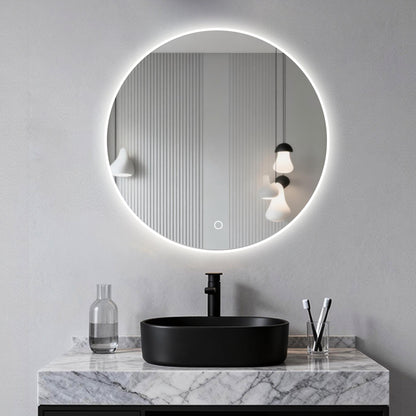 Miroir circulaire antibuée avec lumière LED à luminosité dimmable pour salle de bain