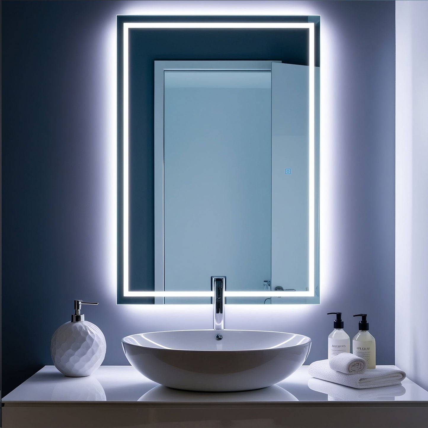 Miroir avec éclairage LED pour salle de bain 100x80 cm -anti-buée interrupteur tactile