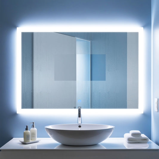 Miroir éclairage LED d'ambiance pour salle de bain avec bouton tactile - pose réversible - vue 2