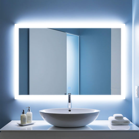 Miroir éclairage LED d'ambiance pour salle de bain avec bouton tactile - pose réversible