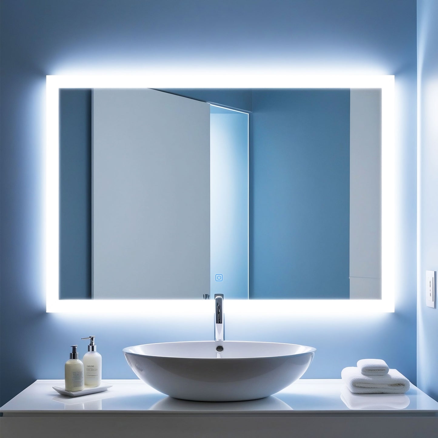 Miroir LED pour salle de bain avec bouton tactile - pose verticale ou horizontale