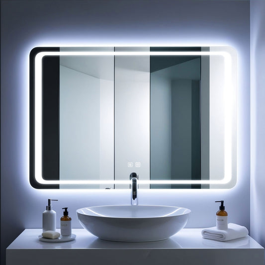 Miroir Salle de bain antibuée rectangulaire avec éclairage LED luminosité 6000K