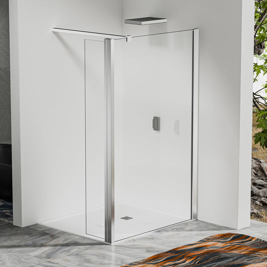 Paroi de douche à l’italienne avec déflecteur – Barre de fixation recoupable 140 cm – Finitions aluminium - vue 2