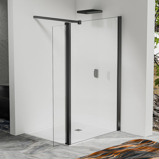 Paroi de douche à l’italienne avec déflecteur – Barre de fixation recoupable 140 cm – Finitions aluminium