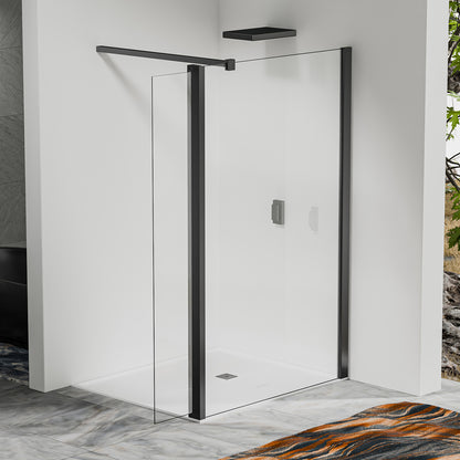 Paroi de douche à l’italienne avec déflecteur – Barre de fixation recoupable 140 cm – Finitions aluminium noir mat