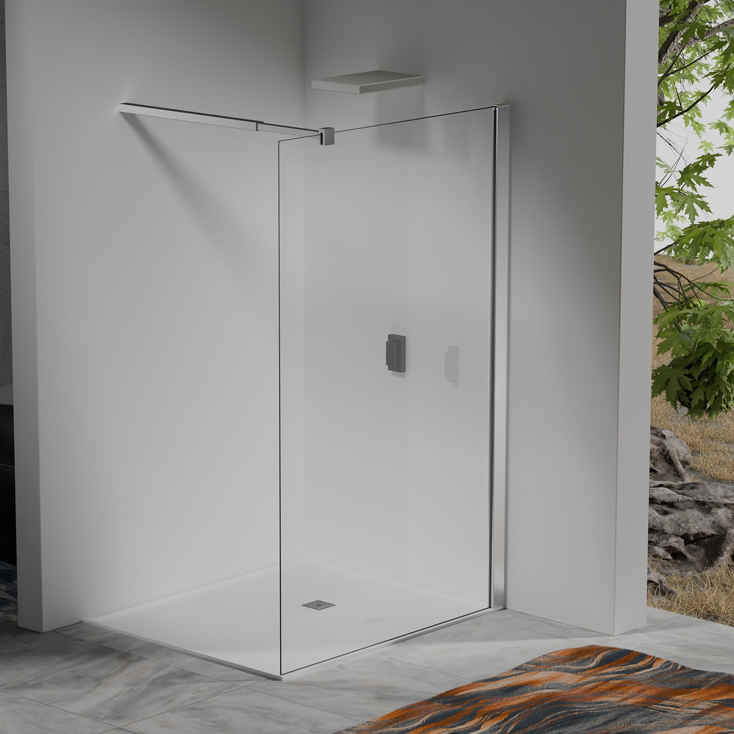 Paroi de douche en verre securit transparent avec barre de fixation extensible 73-120cm chromée