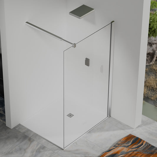 Paroi de douche en verre securit transparent avec barre de fixation extensible 73-120cm chromée