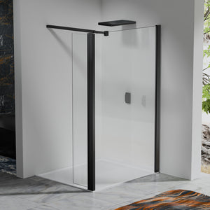 Paroi de douche avec volet pivotant – Barre de fixation extensible 73-120 cm – Aluminium noir mat
