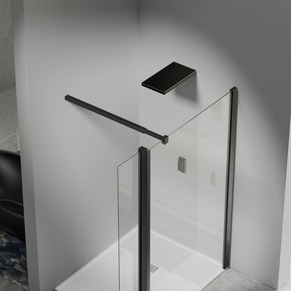 Paroi de douche avec volet pivotant – Barre de fixation extensible 73-120 cm – Aluminium noir mat