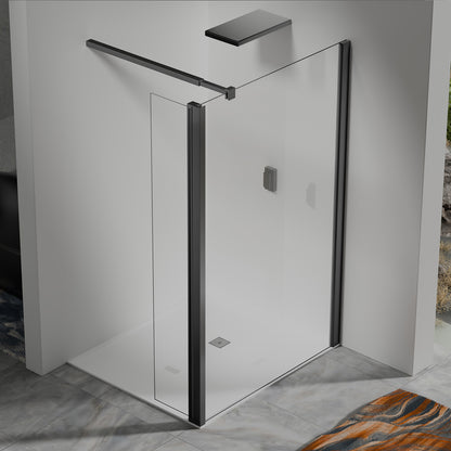 Paroi de douche avec volet pivotant – Barre de fixation extensible 73-120 cm – Aluminium noir mat