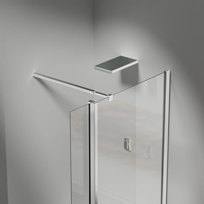 Paroi de douche avec volet pivotant – Barre de fixation réglable 73–120 cm – Finitions aluminium chromé brillant
