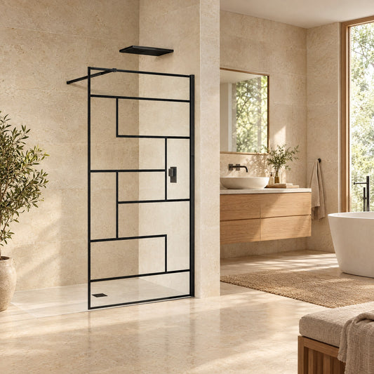 Paroi de douche Italienne sérigraphiée avec profilé mural et barre de – mise en situation