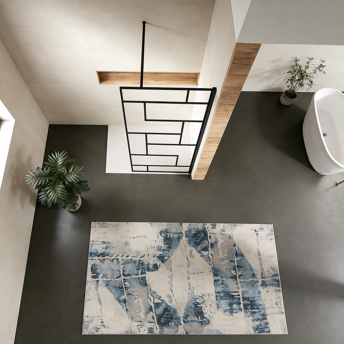 Paroi de douche à sérigraphie noire barre de stabilisation 140cm en alu noir mat