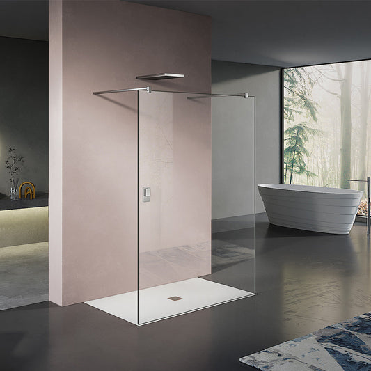 Paroi de douche sans cadre en verre 8mm transparent H200cm avec 2 fixations - vue 2