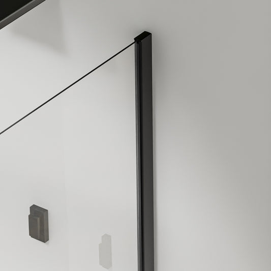 Paroi de douche en verre securit avec profilé et barre 90cm en aluminium noir mat - vue 2