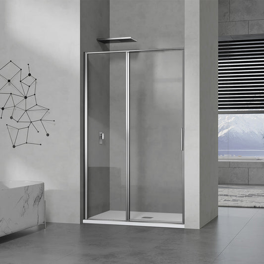 Porte de douche pivotante avec partie fixe en verre 6mm anticalcaire hauteur 190cm ouverture intérieure et