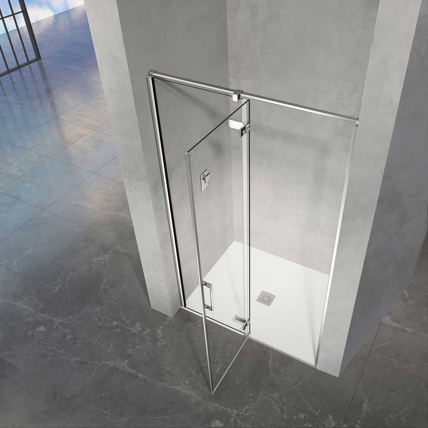 Porte de douche pivotante à charnières en verre securit 8 mm avec partie fixe