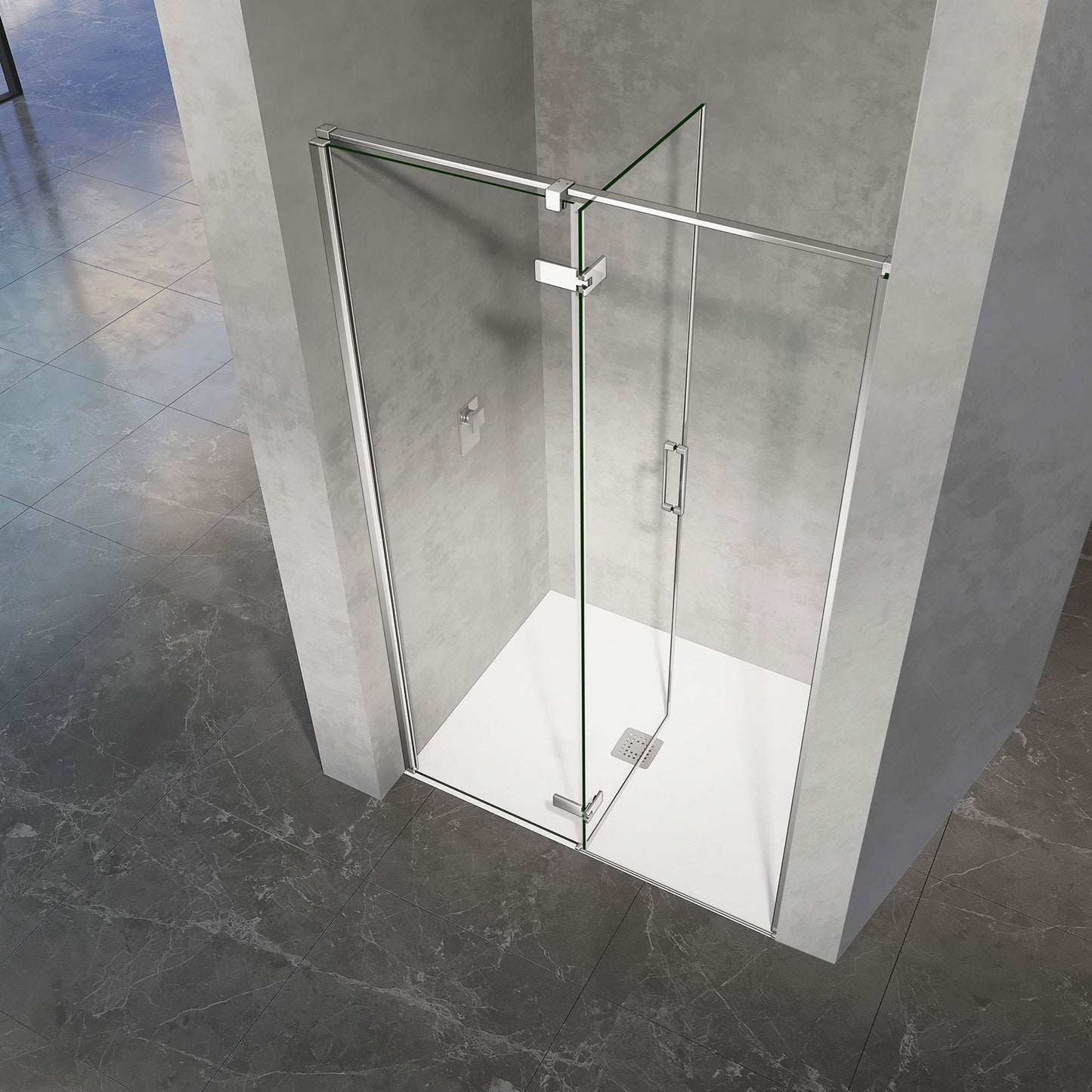 Porte de douche pivotante à charnières en verre securit 8 mm avec partie fixe