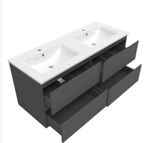 Meuble de salle de bain, Meuble de rangement avec lavabo suspendu 120cm, Blanc anthracite ou Bois Clair